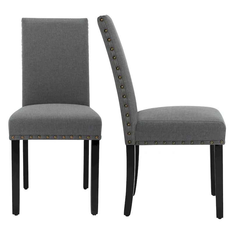 Ensemble de 2 chaises de salle à manger Parsons avec revêtement en tissu et garniture cloutée