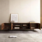 Meuble TV de style moderne du milieu du siècle avec 4 portes de rangement, compatible avec les téléviseurs jusqu'à 100 pouces, centre de divertissement pour le salon
