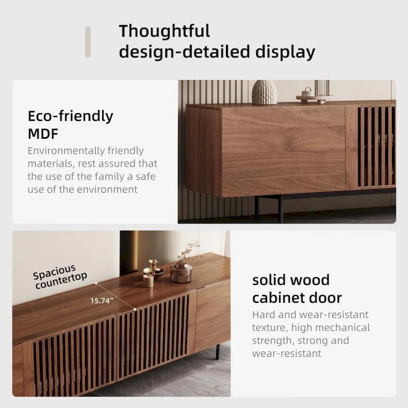Meuble TV de style moderne du milieu du siècle avec 4 portes de rangement, compatible avec les téléviseurs jusqu'à 100 pouces, centre de divertissement pour le salon