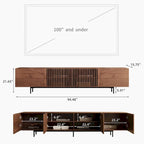 Meuble TV de style moderne du milieu du siècle avec 4 portes de rangement, compatible avec les téléviseurs jusqu'à 100 pouces, centre de divertissement pour le salon