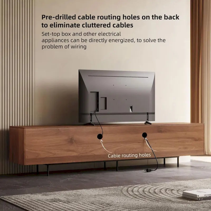 Meuble TV de style moderne du milieu du siècle avec 4 portes de rangement, compatible avec les téléviseurs jusqu'à 100 pouces, centre de divertissement pour le salon