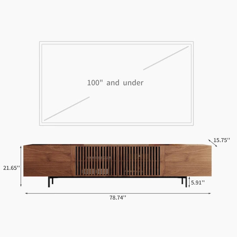 Meuble TV de style moderne du milieu du siècle avec 4 portes de rangement, compatible avec les téléviseurs jusqu'à 100 pouces, centre de divertissement pour le salon