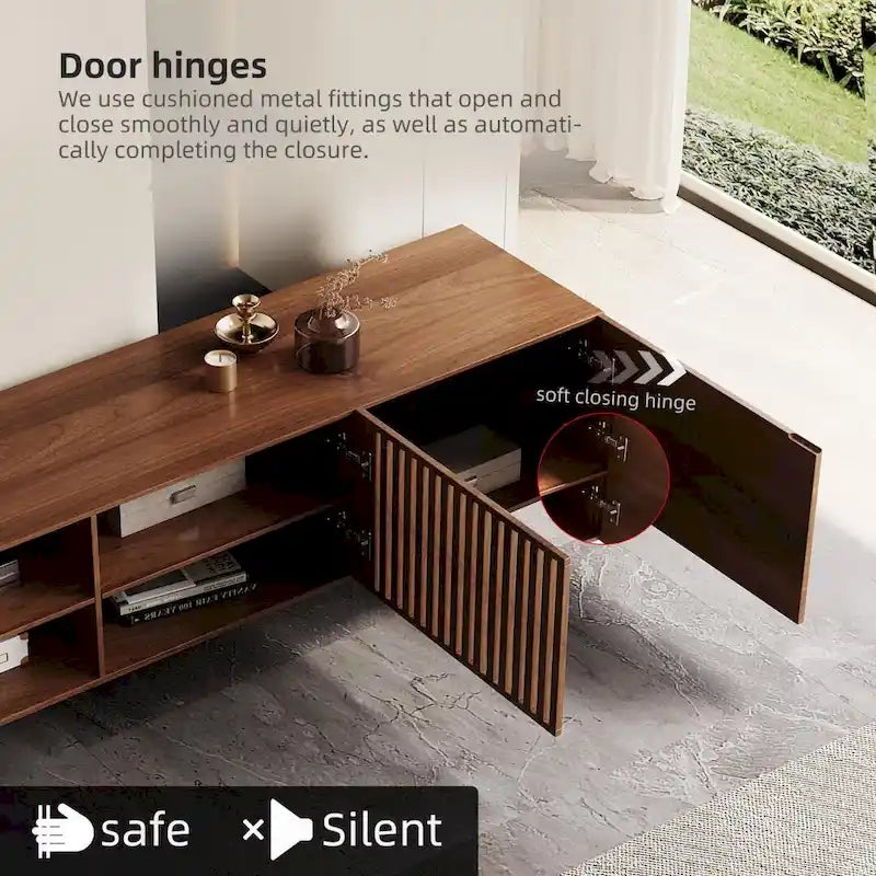 Meuble TV de style moderne du milieu du siècle avec 4 portes de rangement, compatible avec les téléviseurs jusqu'à 100 pouces, centre de divertissement pour le salon