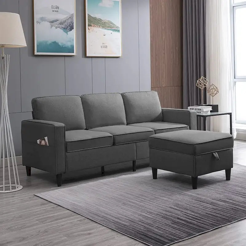 Canapé d'angle moderne 3 places Mixoy 78 pouces avec pouf
