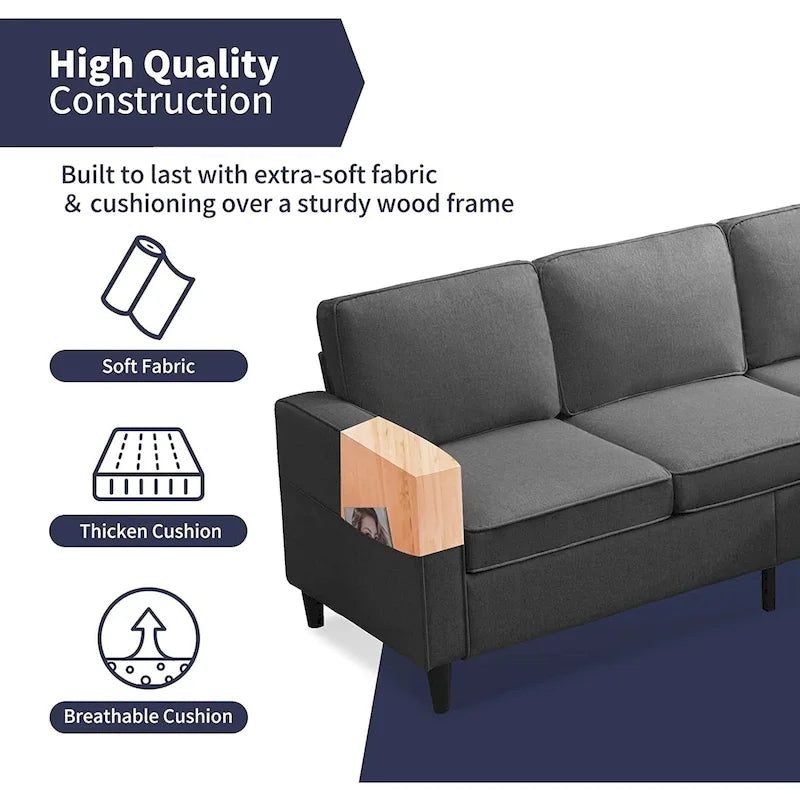 Canapé d'angle moderne 3 places Mixoy 78 pouces avec pouf