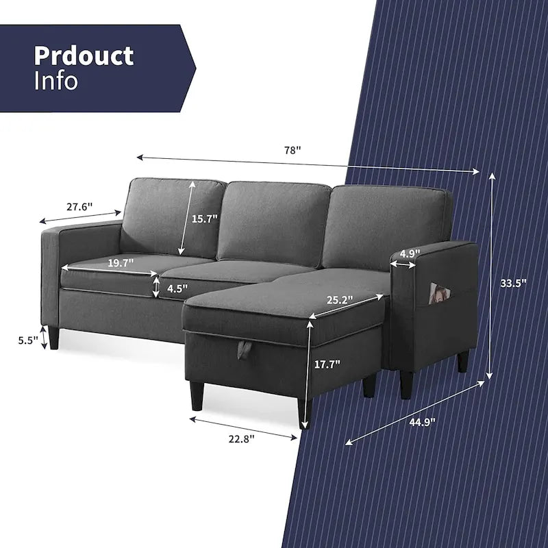 Canapé d'angle moderne 3 places Mixoy 78 pouces avec pouf