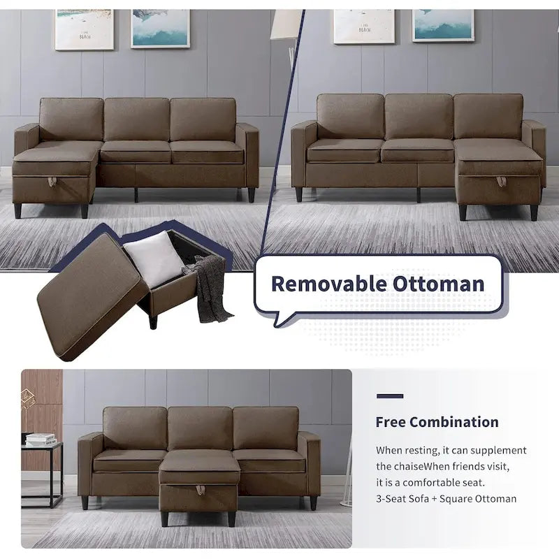 Canapé d'angle moderne 3 places Mixoy 78 pouces avec pouf
