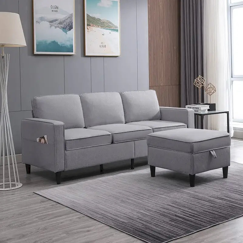 Canapé d'angle moderne 3 places Mixoy 78 pouces avec pouf