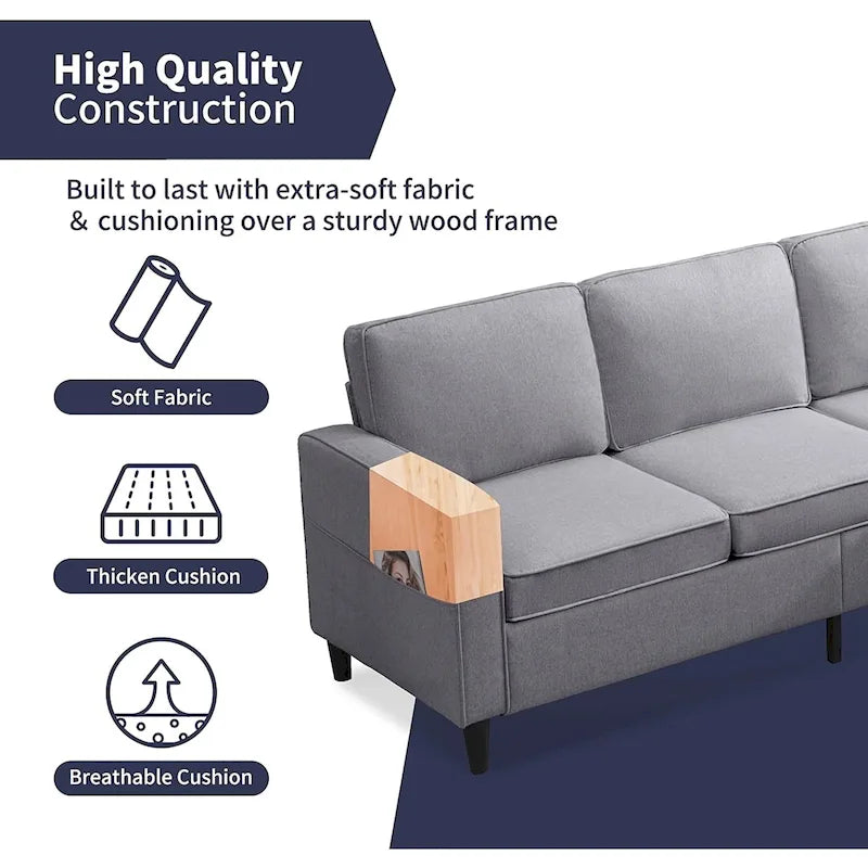 Canapé d'angle moderne 3 places Mixoy 78 pouces avec pouf