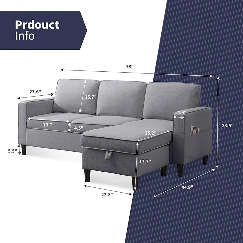 Canapé d'angle moderne 3 places Mixoy 78 pouces avec pouf