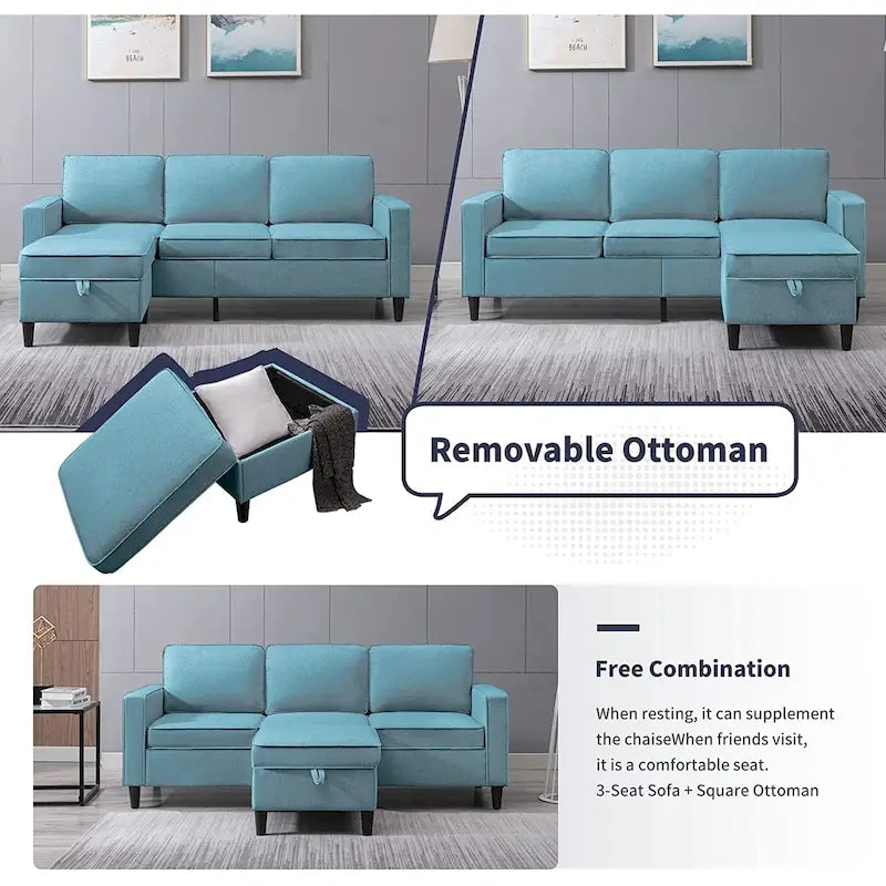 Canapé d'angle moderne 3 places Mixoy 78 pouces avec pouf