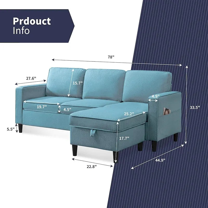 Canapé d'angle moderne 3 places Mixoy 78 pouces avec pouf
