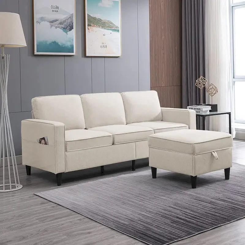 Canapé d'angle moderne 3 places Mixoy 78 pouces avec pouf