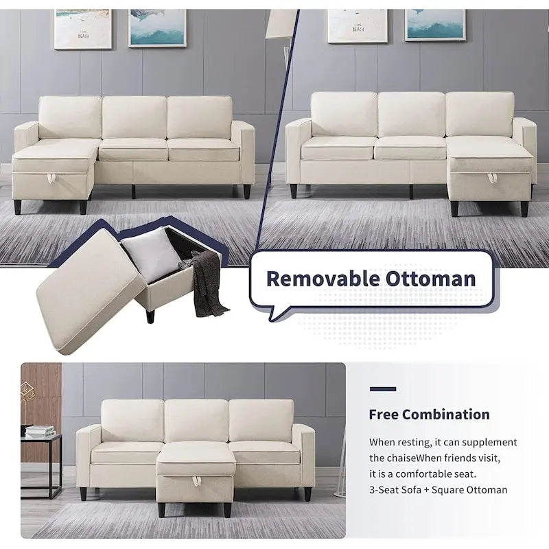 Canapé d'angle moderne 3 places Mixoy 78 pouces avec pouf