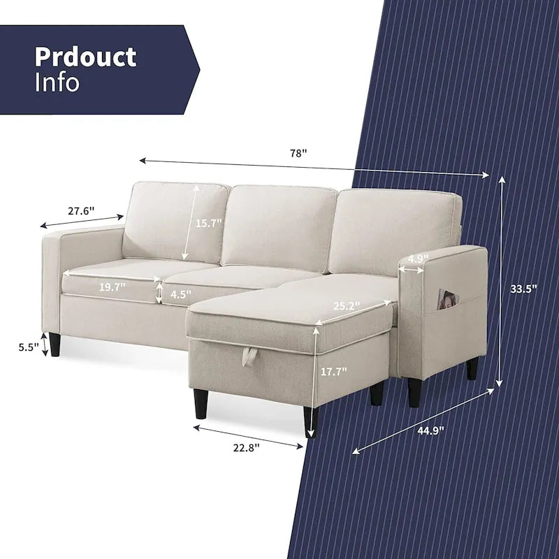 Canapé d'angle moderne 3 places Mixoy 78 pouces avec pouf