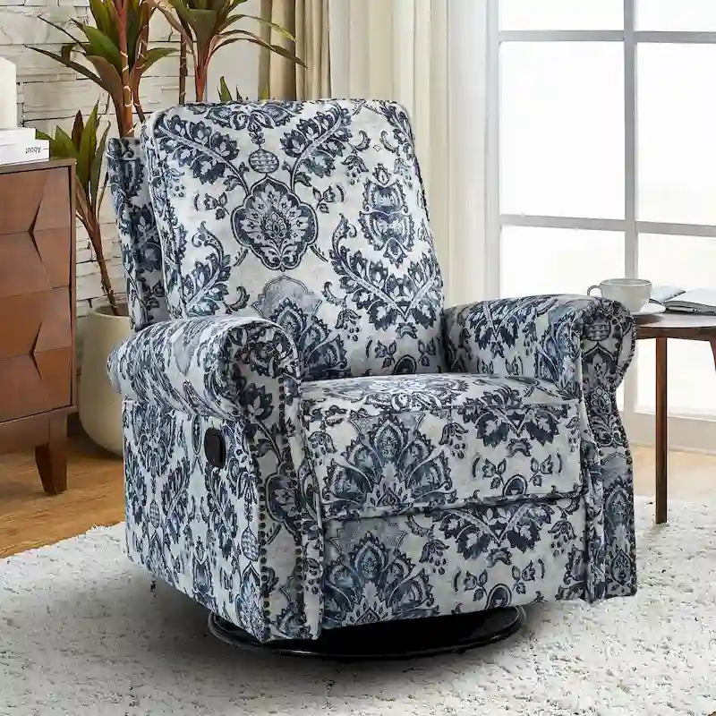 Fauteuil inclinable pivotant à bascule Roderich Farmhouse à imprimé floral et accoudoirs roulés par HULALA HOME