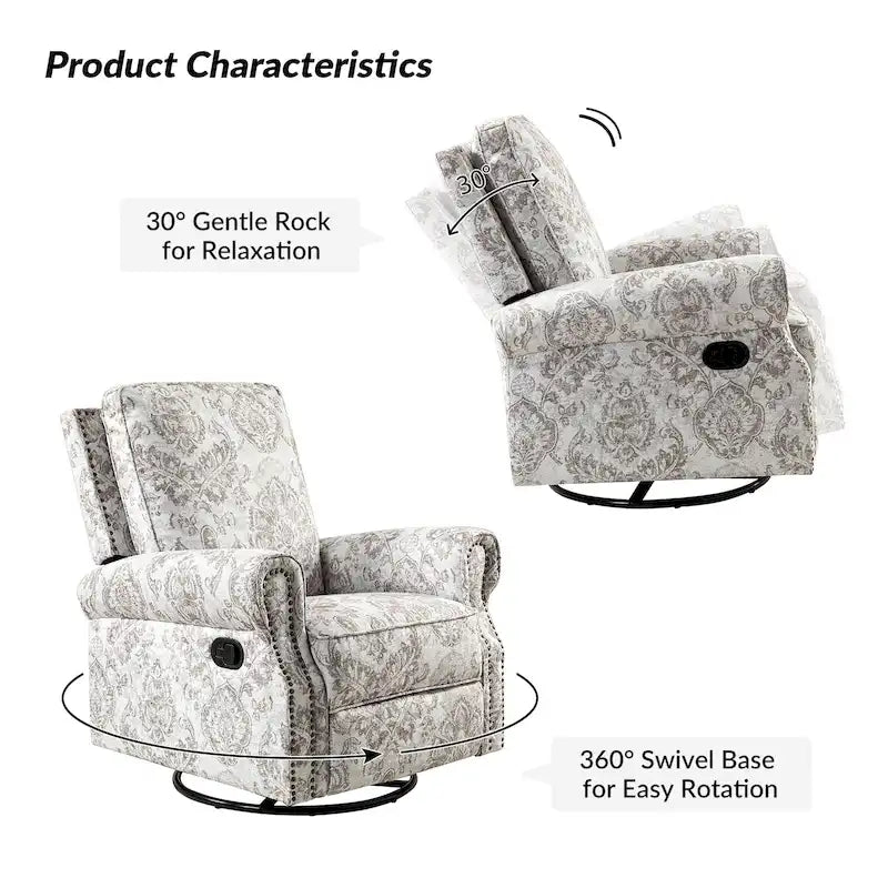 Fauteuil inclinable pivotant à bascule Roderich Farmhouse à imprimé floral et accoudoirs roulés par HULALA HOME