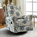 Fauteuil inclinable pivotant à bascule Roderich Farmhouse à imprimé floral et accoudoirs roulés par HULALA HOME