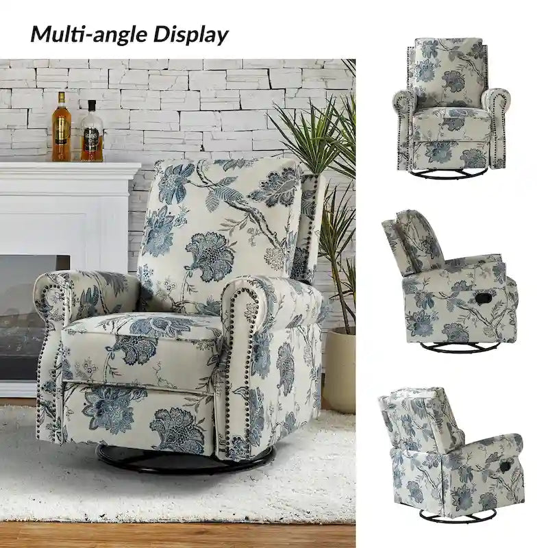 Fauteuil inclinable pivotant à bascule Roderich Farmhouse à imprimé floral et accoudoirs roulés par HULALA HOME