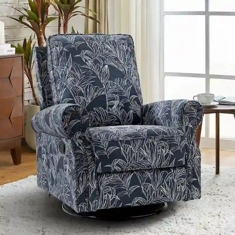 Fauteuil inclinable pivotant à bascule Roderich Farmhouse à imprimé floral et accoudoirs roulés par HULALA HOME
