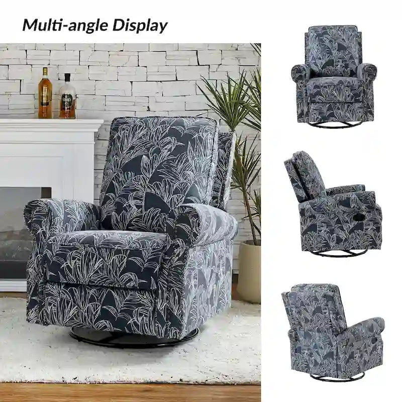 Fauteuil inclinable pivotant à bascule Roderich Farmhouse à imprimé floral et accoudoirs roulés par HULALA HOME