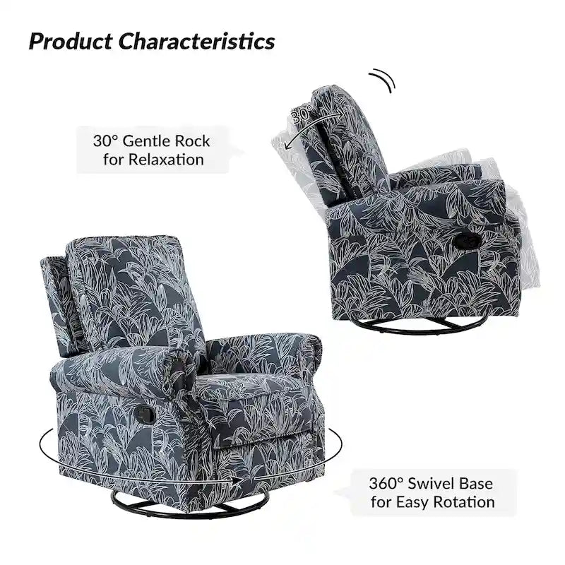 Fauteuil inclinable pivotant à bascule Roderich Farmhouse à imprimé floral et accoudoirs roulés par HULALA HOME