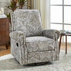 Fauteuil inclinable pivotant à bascule Roderich Farmhouse à imprimé floral et accoudoirs roulés par HULALA HOME