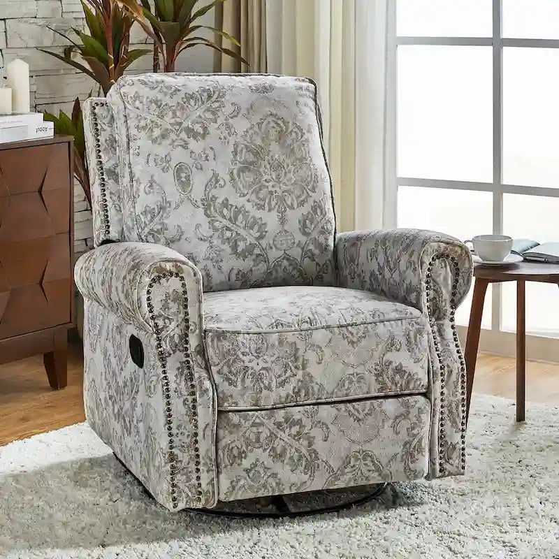 Fauteuil inclinable pivotant à bascule Roderich Farmhouse à imprimé floral et accoudoirs roulés par HULALA HOME