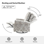 Fauteuil inclinable pivotant à bascule Roderich Farmhouse à imprimé floral et accoudoirs roulés par HULALA HOME