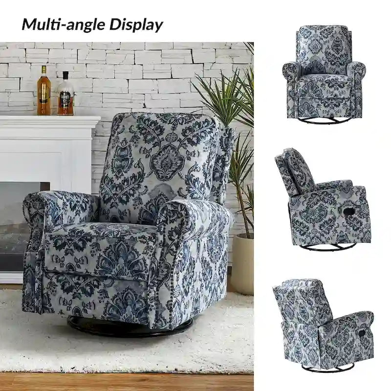 Fauteuil inclinable pivotant à bascule Roderich Farmhouse à imprimé floral et accoudoirs roulés par HULALA HOME