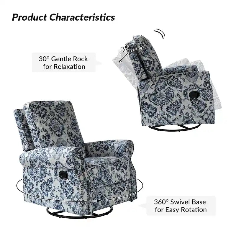 Fauteuil inclinable pivotant à bascule Roderich Farmhouse à imprimé floral et accoudoirs roulés par HULALA HOME