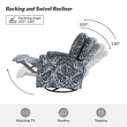 Fauteuil inclinable pivotant à bascule Roderich Farmhouse à imprimé floral et accoudoirs roulés par HULALA HOME