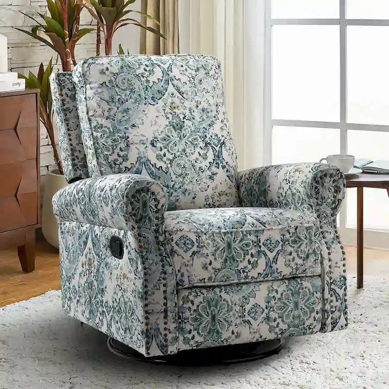 Fauteuil inclinable pivotant à bascule Roderich Farmhouse à imprimé floral et accoudoirs roulés par HULALA HOME