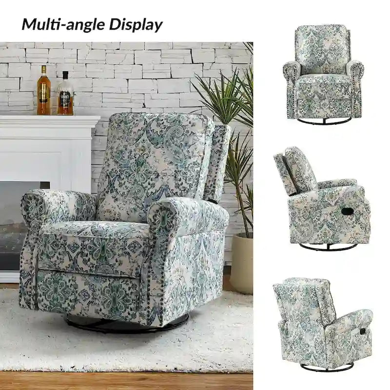 Fauteuil inclinable pivotant à bascule Roderich Farmhouse à imprimé floral et accoudoirs roulés par HULALA HOME