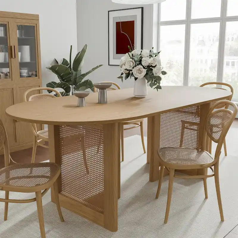 Table de salle à manger ovale Wooakway en bois massif de 170 cm (67 pouces) pour 6 à 8 personnes, style nordique