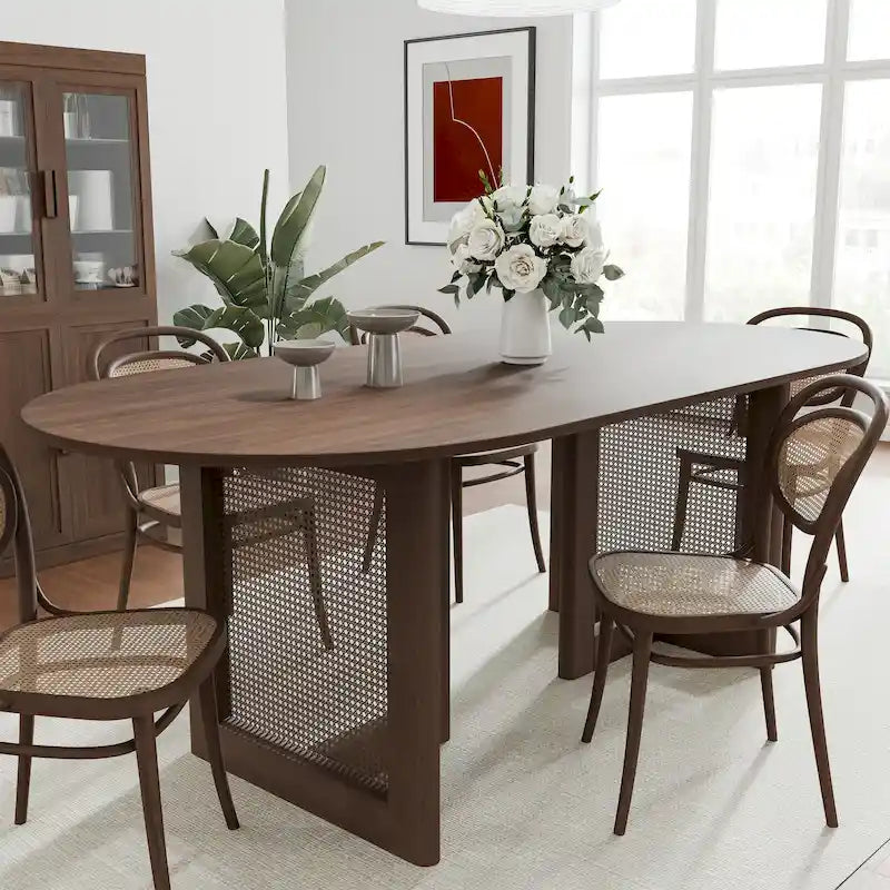 Wooakway Solid Wood 67 Oval Dining Table for 6-8 People Nordic style