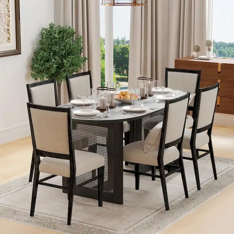 Table de salle à manger ovale Wooakway en bois massif de 170 cm (67 pouces) pour 6 à 8 personnes, style nordique