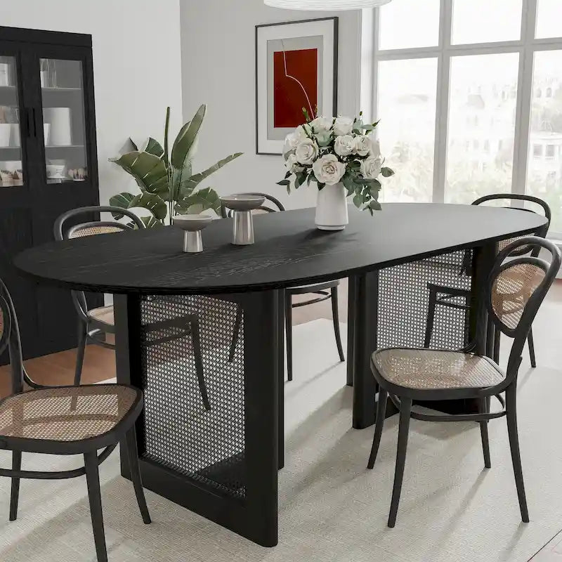 Table de salle à manger ovale Wooakway en bois massif de 170 cm (67 pouces) pour 6 à 8 personnes, style nordique