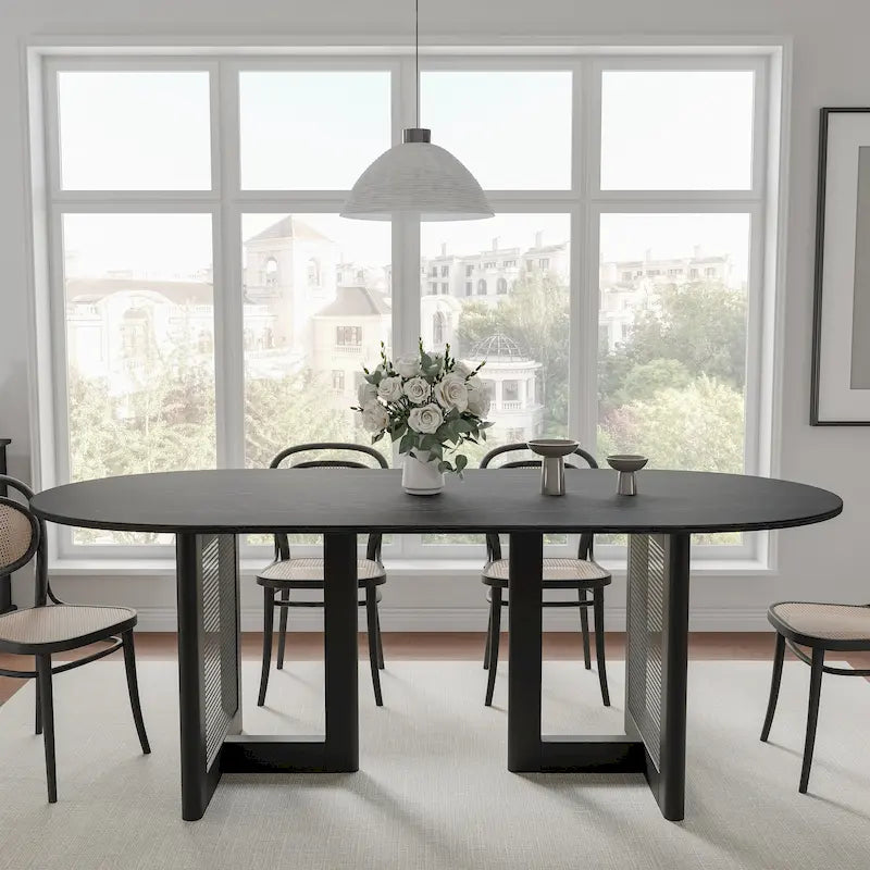 Table de salle à manger ovale Wooakway en bois massif de 170 cm (67 pouces) pour 6 à 8 personnes, style nordique