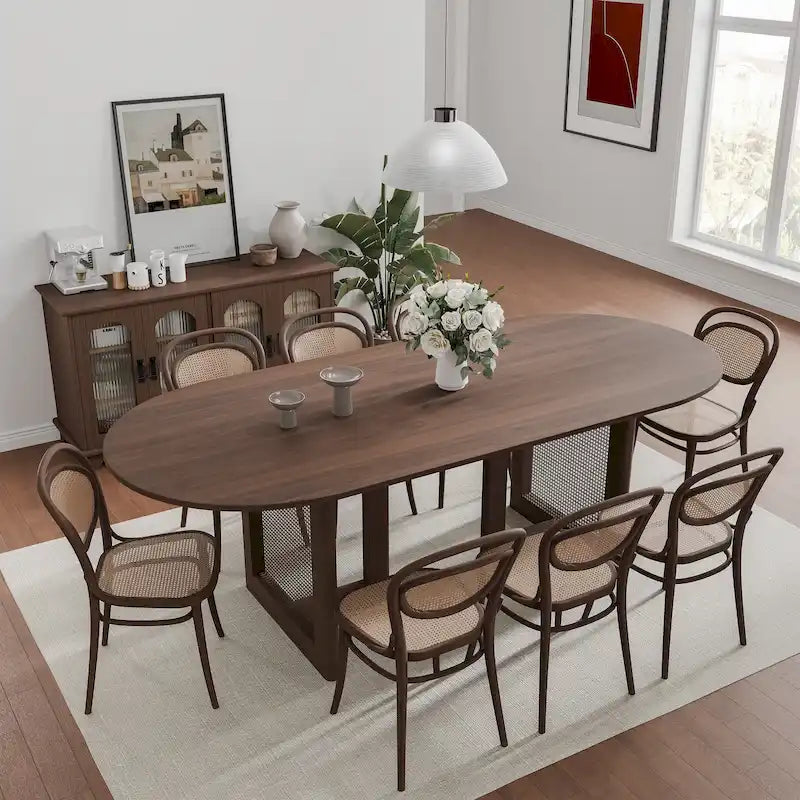 Table de salle à manger ovale Wooakway en bois massif de 170 cm (67 pouces) pour 6 à 8 personnes, style nordique
