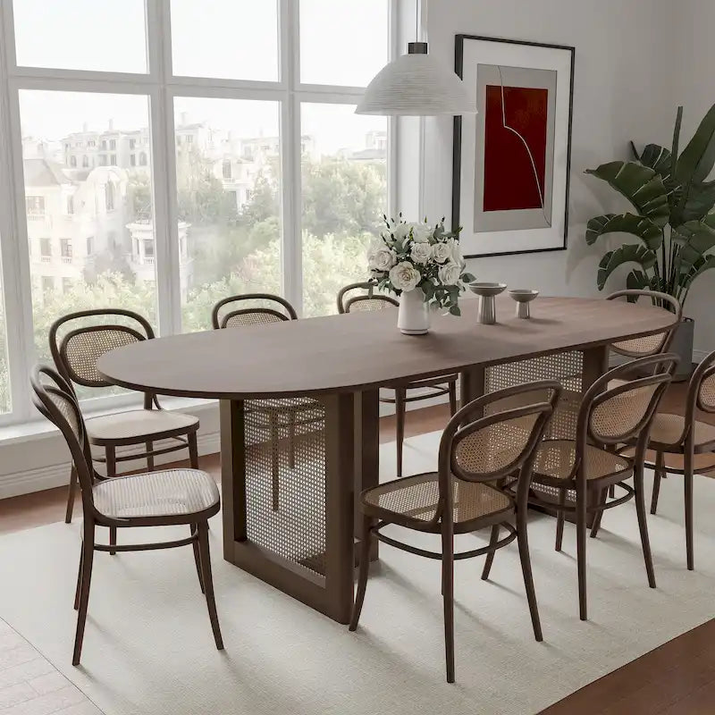 Table de salle à manger ovale Wooakway en bois massif de 170 cm (67 pouces) pour 6 à 8 personnes, style nordique