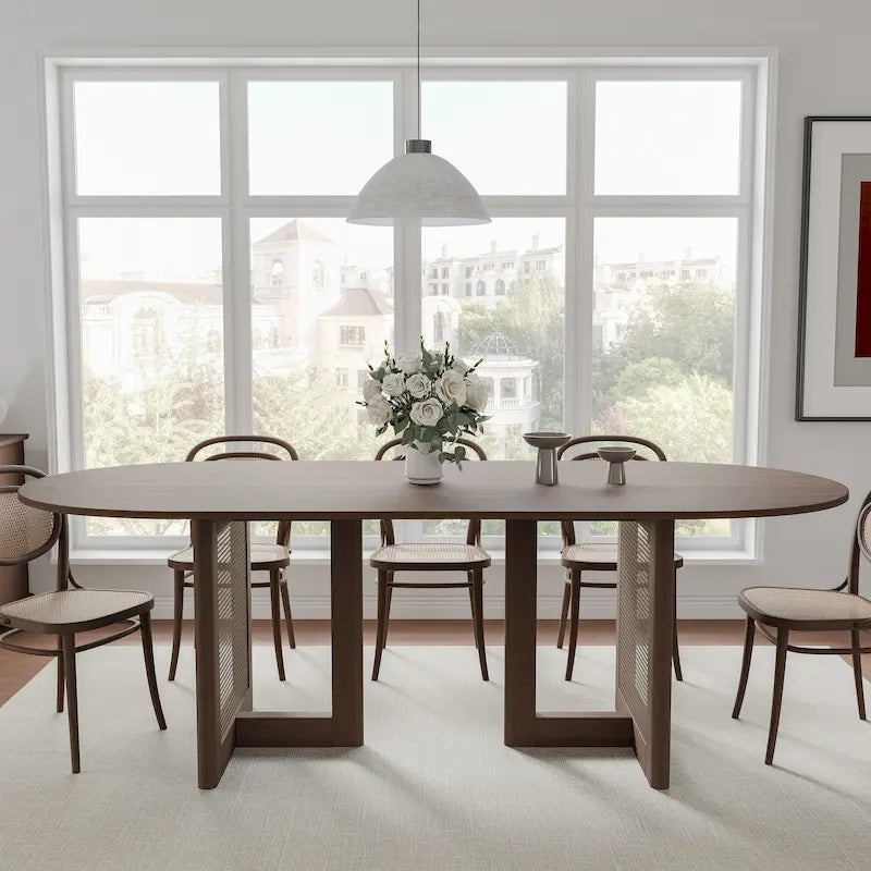 Table de salle à manger ovale Wooakway en bois massif de 170 cm (67 pouces) pour 6 à 8 personnes, style nordique