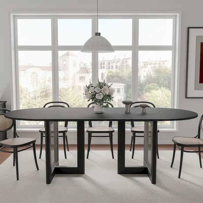 Table de salle à manger ovale Wooakway en bois massif de 170 cm (67 pouces) pour 6 à 8 personnes, style nordique