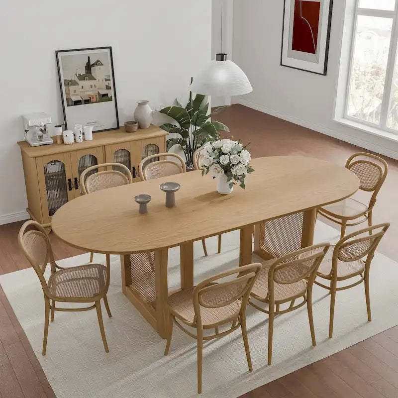 Table de salle à manger ovale Wooakway en bois massif de 170 cm (67 pouces) pour 6 à 8 personnes, style nordique