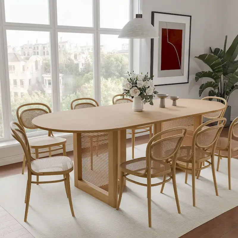 Table de salle à manger ovale Wooakway en bois massif de 170 cm (67 pouces) pour 6 à 8 personnes, style nordique