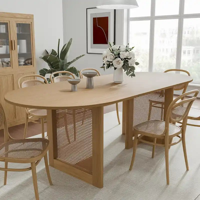 Table de salle à manger ovale Wooakway en bois massif de 170 cm (67 pouces) pour 6 à 8 personnes, style nordique