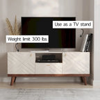 Meuble TV console Living Skog Alba beige avec tiroir, compatible avec les téléviseurs jusqu'à 65 pouces, pieds en bois, design moderne du milieu du siècle