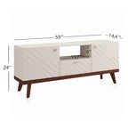 Meuble TV console Living Skog Alba beige avec tiroir, compatible avec les téléviseurs jusqu'à 65 pouces, pieds en bois, design moderne du milieu du siècle