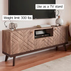 Meuble TV console Living Skog Alba beige avec tiroir, compatible avec les téléviseurs jusqu'à 65 pouces, pieds en bois, design moderne du milieu du siècle