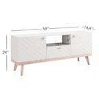 Meuble TV console Living Skog Alba beige avec tiroir, compatible avec les téléviseurs jusqu'à 65 pouces, pieds en bois, design moderne du milieu du siècle